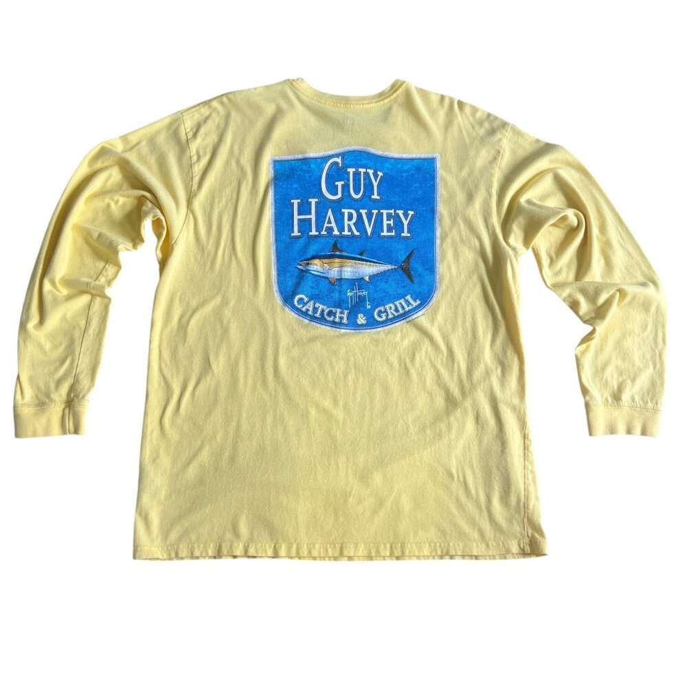 Guy Harvey LS T-Shirt Mens XXL Yellow Fishing Graphic Catch & Grill 2019‎
